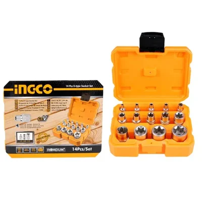 Ingco 14-Piece CR-V Heat Treated Chrome Plated Star Tor E-Type Socket Set HKTETS0114