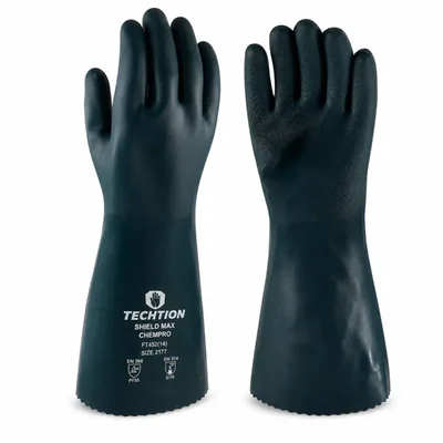 TECHTION FT452(14) SHIELD MAX CHEMPRO Chemical Protection Gloves – Extended Long Cuff Liquid & Oil Resistant Heavy-Duty Gloves