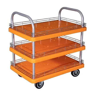 SRP 3 Layer 150 Kg Load Capacity With MS Border Plastic Platform Trolley