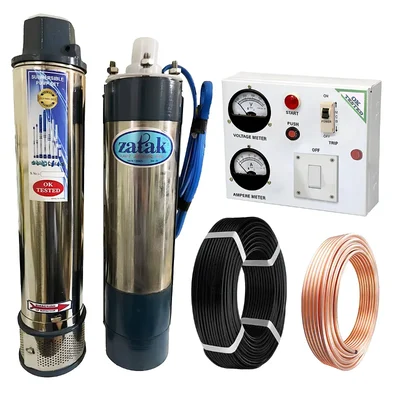 Zatak 1.5HP 15 Stage 4"(V4) 1Phase Oil Cooled Submersible Pump With CP, 30m Cable & 30 m Safety Wire- 6 Months Warranty