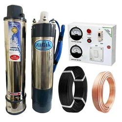 Zatak 1.5HP 15 Stage 4"(V4) 1Phase Oil Cooled Submersible Pump With CP, 30m Cable & 30 m Safety Wire- 6 Months Warranty