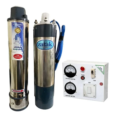 Zatak 1.5HP 15 Stage 4"(V4) 1Phase Oil Cooled Submersible Pump With Control Panel, 150-200ft Head - 6 Months Warranty