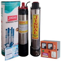 Jindal 1.5Hp 12 Stage (V4) Single Phase Oil Cooled Borewell Submersible Pump with Control Panel - 1 Year Warranty