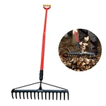 Heavy Duty 15 inch, 16 Tines Metal Leaf Rake for Small Garden with Adjustable Handle