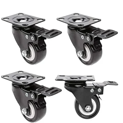 Heavy Duty 1.5 inch Brake Type PU Caster Wheel, 100 kg Load Capacity (Pack of 4)