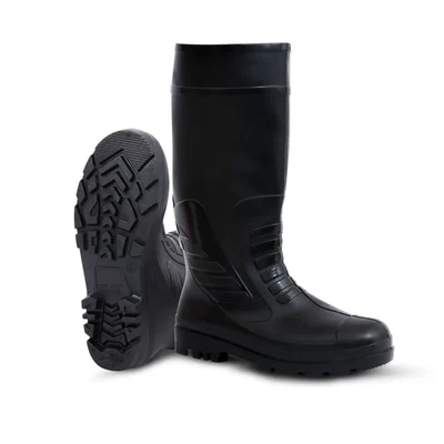 Payuh 15 Inch Dual Density PVC Gumboot With Steel Toe & Inner Lining (Colour : Black)(Size-6)