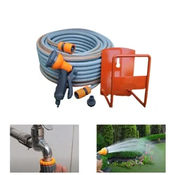 Garden Hose Pipe Set with 15mtr 3-Layered Pipe ,Spray Gun & Wall Stand for Garden & Lawns