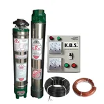KBS 1.5 Hp 15 Stage(3 inch) V3 Single Phase Water Cooled Submersible Pump With Control Panel, 50m Submersible Cable, Safety Wire & 1 Year Warranty