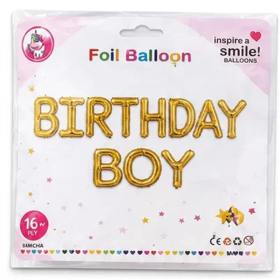 Pack of 10, 50, 100, 300, 500 | 16 Inch Birthday Boy Golden Foil Balloon for Party Decor Metallic Shiny Self Sealing Letters(Pack-10 pcs)