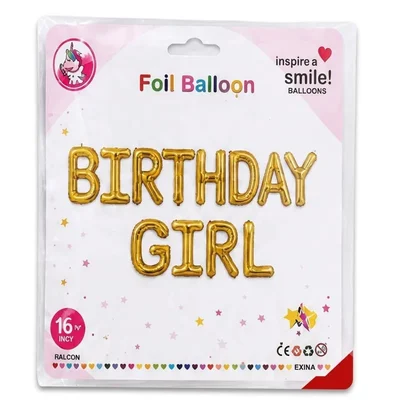 Pack of 10, 50, 100, 300, 500 | 16 Inch Birthday Girl Golden Foil Balloon Decor Metallic Shiny Self Sealing Letters(Pack-10 pcs)