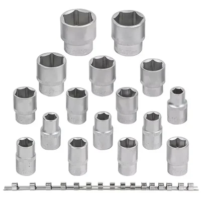 ROCKFORCE 16 Pcs 10-32mm Size Range 1/2" 6-Point Socket Set on Bar (RF-4161-5)