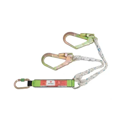ABRIGO AB-531 Energy Absorbing Forked Lanyard, 12mm Polyamide Twisted Rope, Dual Steel Scaffolding Hooks 1.8 Meter