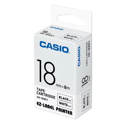 Casio 18mm Wide Black on White Professional Laminated Self-Adhesive Thermal Transfer Label Printer Tape XR-18WE1