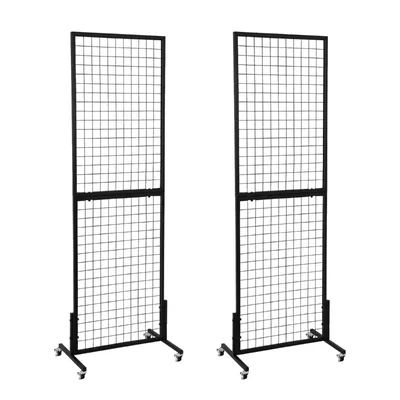 KTG 1.8 x 5.7 feet Standing Wire Grid Wall Panels, Display Rack With T-Base Wheels For Shows, Black(Pack-2 pcs)