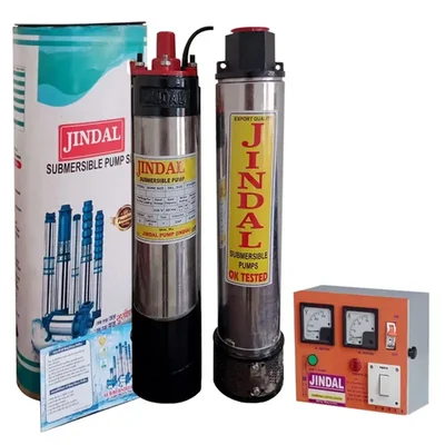Jindal 1 Hp 10 Stage (V4) Single Phase Oil Cooled Borewell Submersible Pump With Control Panel- 1 Year Warranty