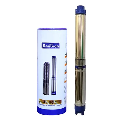 Santech 1 HP 10 Stage 4 inch(V4) Single Phase Water Cooled Submersible Pump, ISI Marked, 144ft Head - 1 Year Warranty