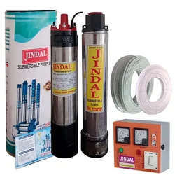 Jindal 1HP 8 Stage (V4) 1Ph Oil Cooled Submersible Pump With CP, 30m Cable & 30m Safety Wire - 1 Year Warranty