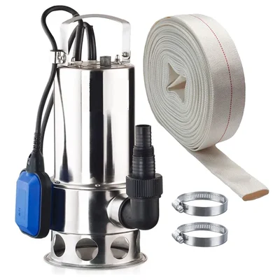 Heavy Duty 1Hp 1Phase SS Body Dewatering Sewage Submersible Pump With Hose Pipe, 8m Head, 13000 LPH-1 Year Warranty