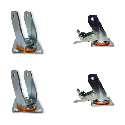 Heavy Duty 200 x 50 mm MS Zinc Plated Bracket Combo for Swivel with Plate and Swivel with Brake Caster Wheels