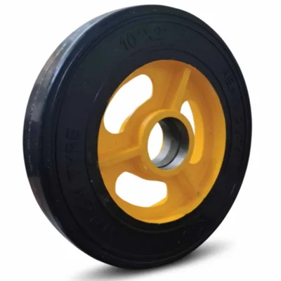 Heavy Duty 250 x 50 MM / 10 x 2 Inch 200 Kg Load Capacity Rubber Wheel ( C.I + Wheel ) Without Ball Bearing