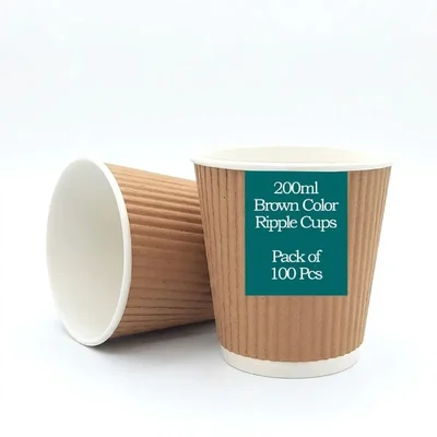 200ml Brown Paper Ripple Cup Insulated Beverage Drinkware Pack of 100/200 Pcs(Pack-100 pcs)