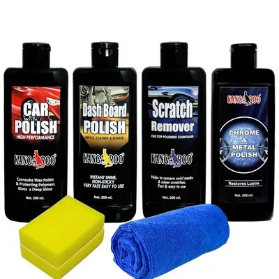Kangaroo 200ml Car Care Kit Polish Dashboard Scratch Chrome Kit + Sponge Towel CAR CARE KIT- MCDS (KIT_MCDS_200_PRIME)