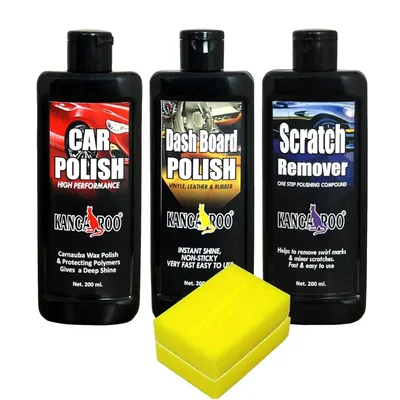 Kangaroo 200ml Car Polish Dashboard Polish Scratch Remover Kit with 2 Sponges CAR POLISH AND CARE KIT 600 ML (CP-DB-SR-200ML KIT)