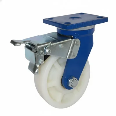 Heavy Duty 1000 kg Load Capacity 8 inch (200 mm) Swivel with Brake Type Double Ball Bearing Nylon Caster Wheel