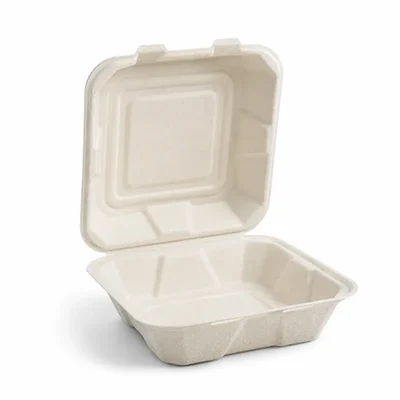 200Pcs 8x8 Brown Sugarcane Bagasse Clamshell Boxes, Microwave-Safe Leak-Resistant Biodegradable Food Containers