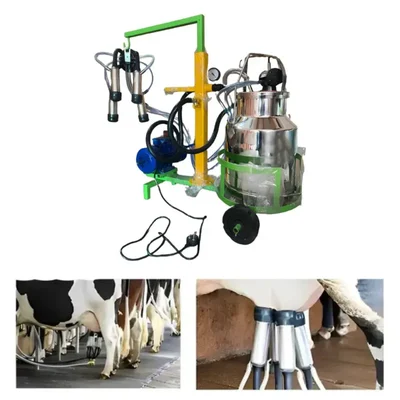 Single Bucket 20 Liter Trolley Type Cow Milking Machine With 0.75 HP Motor