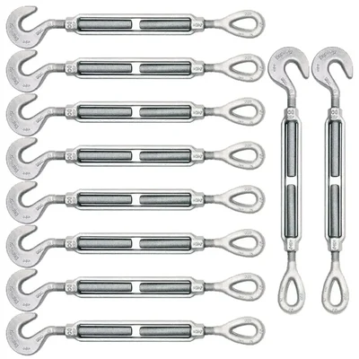 LIFIT Pack of 10 Commercial Grade 20mm Eye-to-Hook Turnbuckles – Galvanized Mild Steel