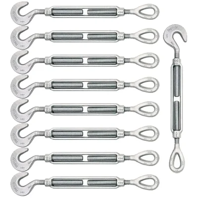 LIFIT Pack of 9 Commercial Grade 20mm Eye-to-Hook Turnbuckles – Galvanized Mild Steel