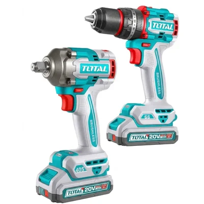 Total 20V 66Nm 405Nm Brushless Cordless Impact Drill & Impact Wrench 2 Pcs Combo Kit TCKLI20286