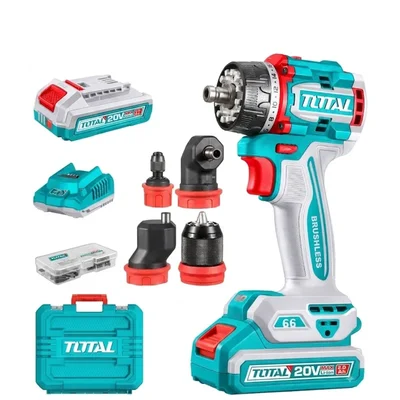 Total 20V 66Nm 2000 RPM 4-in-1 Multi-Head Interchangeable Chuck Brushless Cordless Drill Driver Kit TDLI206686