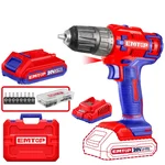 Emtop 10mm 20V Cordless Impact Drill Machine With Battery, Charger & Accessories, 0-400/0-1500 RPM (ECDL200528)