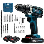 THOR 10mm 21V Cordless Variable Speed & Forward-Reverse Function Drill Machine With Battery-Charger & Accessories, 0-350 RPM/0-1500 RPM (THCDK53)