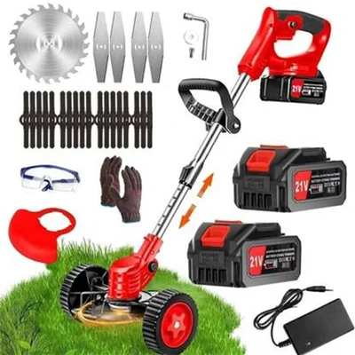 Cordless Rechargeable 2-in-1 Grass Trimmer & Edge Cutter | Lightweight, Adjustable Height, 3 Blade Types | 21V Dual Battery and Charger