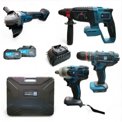 Premium Quality 21V Li-Ion Cordless Rotary Hammer, Angle Grinder, Impact Wrench & Impact Drill Combo With Accessories