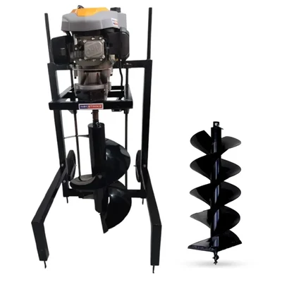 MECSTROKE Heavy Duty 4 Stroke 224 CC Commercial Trolley Earth Auger | Post Hole Digger With 12 & 16 Inch Auger 