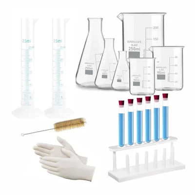 VVS 23-Piece Chemistry Lab Glassware Kit with Beakers, Conical Flasks, Cylinders & Accessories, High Stability (23 Pcs)
