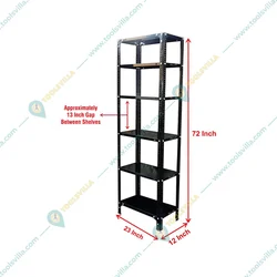 ALIJA®️ 72 x 23 x 12 Inch Slotted Angle Metal Storage Rack - 6 Shelves, Black ( 24 Gauge Shelf 18 Gauge Angle )