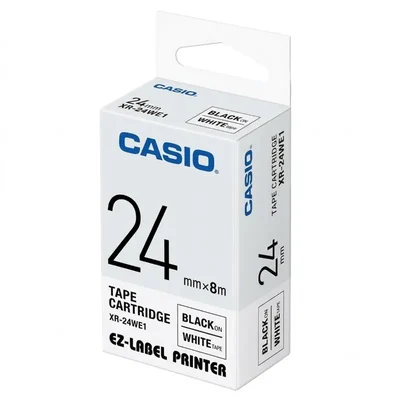 Casio 24mm Wide Black on White Professional Laminated Thermal Adhesive Printer Tape Cartridge for CASIO XR-24WE1