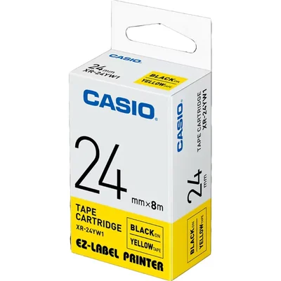 Casio 24mm Black on Yellow High-Visibility Industrial Safety Labeling Tape Cartridge XR-24YW1