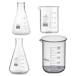 Bello (2pcs x 250ml), (2pcs x 500ml) Beakers and Conical Flasks with Graduation Marks, 3.3 Borosilicate Glass Material