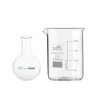 Bello Set of 2, Measuring Beaker 250ml & Round Bottom Boiling Flask 50ml, Borosilicate 3.3 Glass for Laboratory