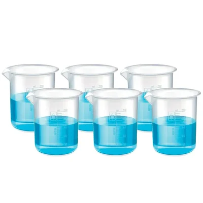 Bello 6pcs x 250ml Polypropylene Beakers with Graduation Marks for Laboratory