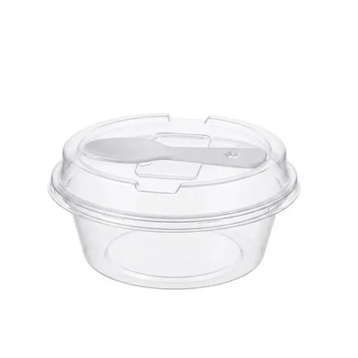 250ml PET Transparent Round Dessert Cup with Spoon High Lid Disposable Food Container for Cake Mousse Dessert