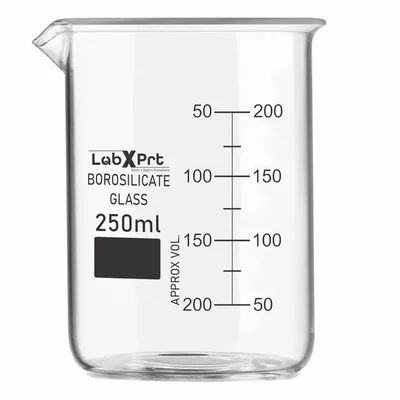LABXPRT 250ml Borosilicate 3.3 Glass Beaker for Laboratory Volume Measurement High Temp Alkali Resistant Single Unit