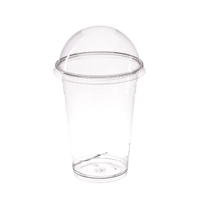 HORECA 100Pcs 250ml Eco Compostable Cold Drink Clear Cups with Dome Lids for Smoothies