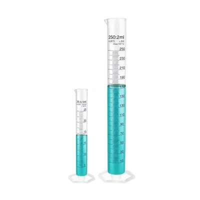 Labxprt 25-250ml Set of 2 Plastic Graduated Cylinder Accurate Volume Measuring for Chemistry Labs